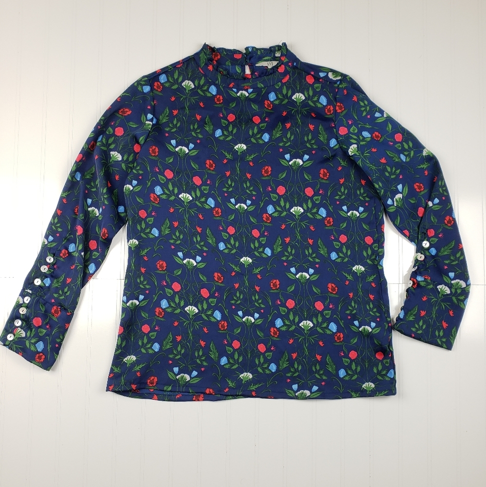 AND mock neck Victorian style floral silky blouse